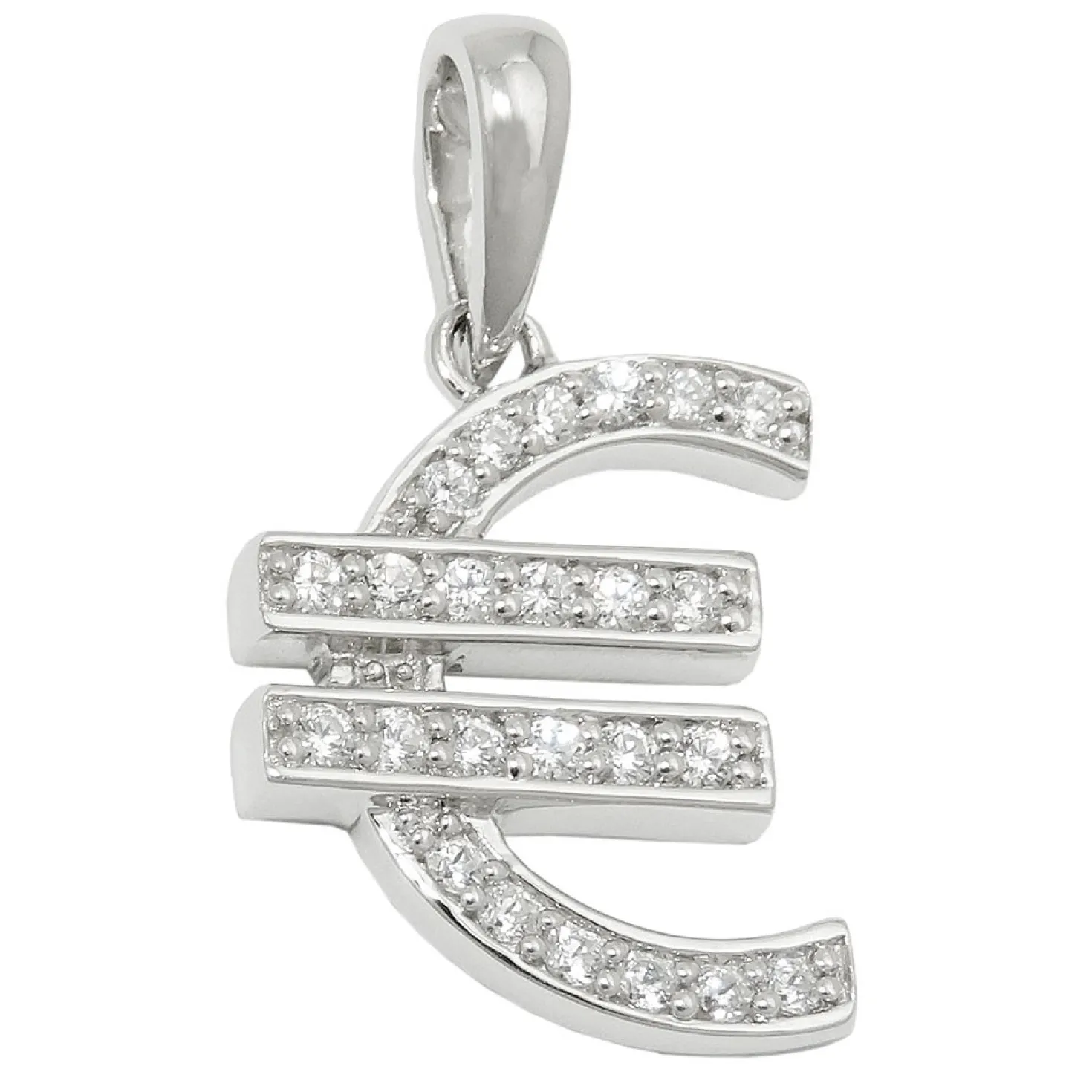 Anhänger Euro Zeichen mit Zirkonia weiß, 925 Silber, 15x13mm, Damen