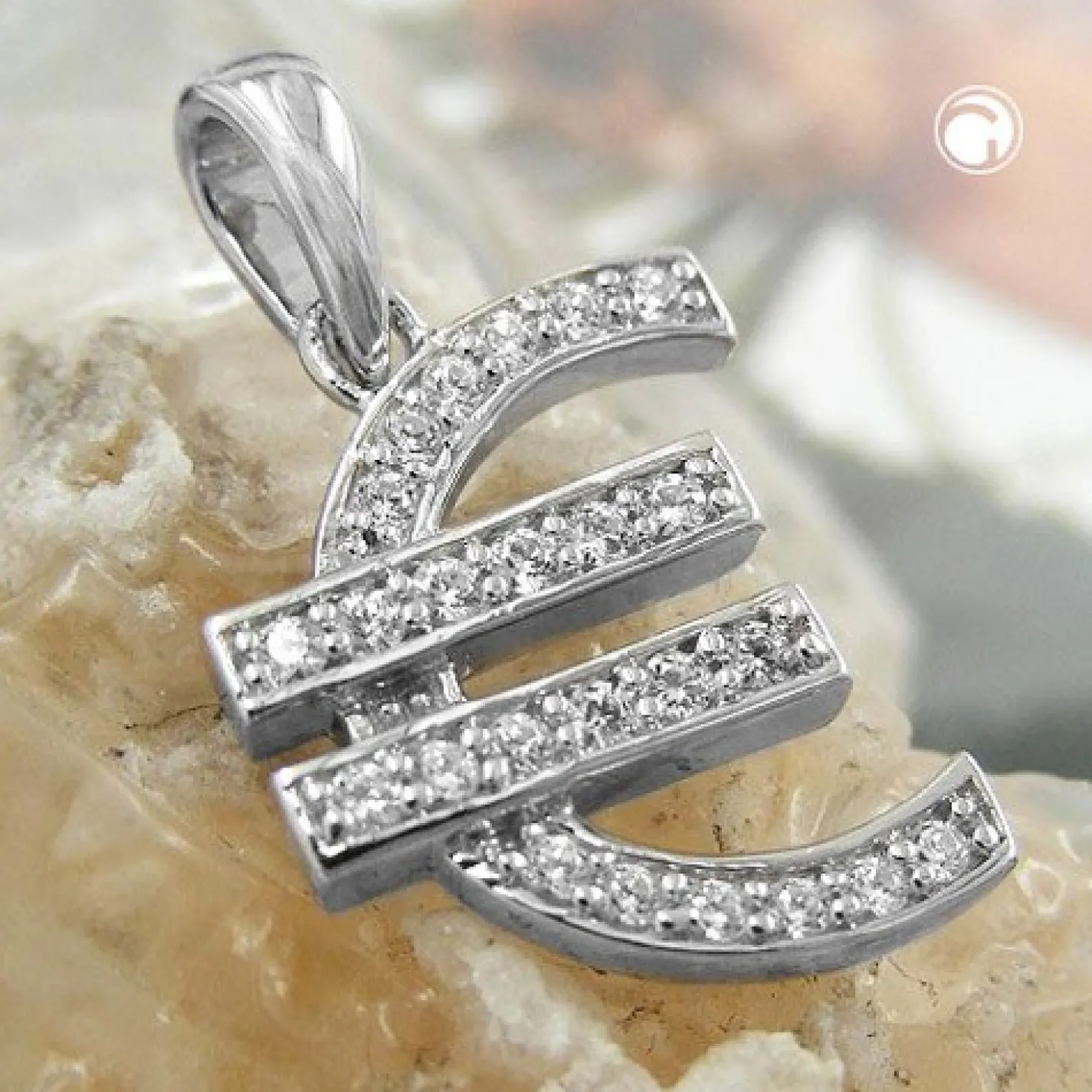 Anhänger Euro Zeichen mit Zirkonia weiß, 925 Silber, 15x13mm, Damen