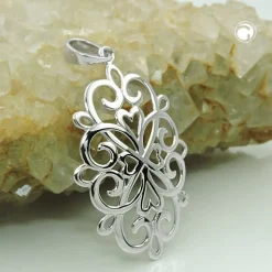 Anhänger filigrane Blume 27x19mm Ornament 925 Silber rhodiniert glänzend