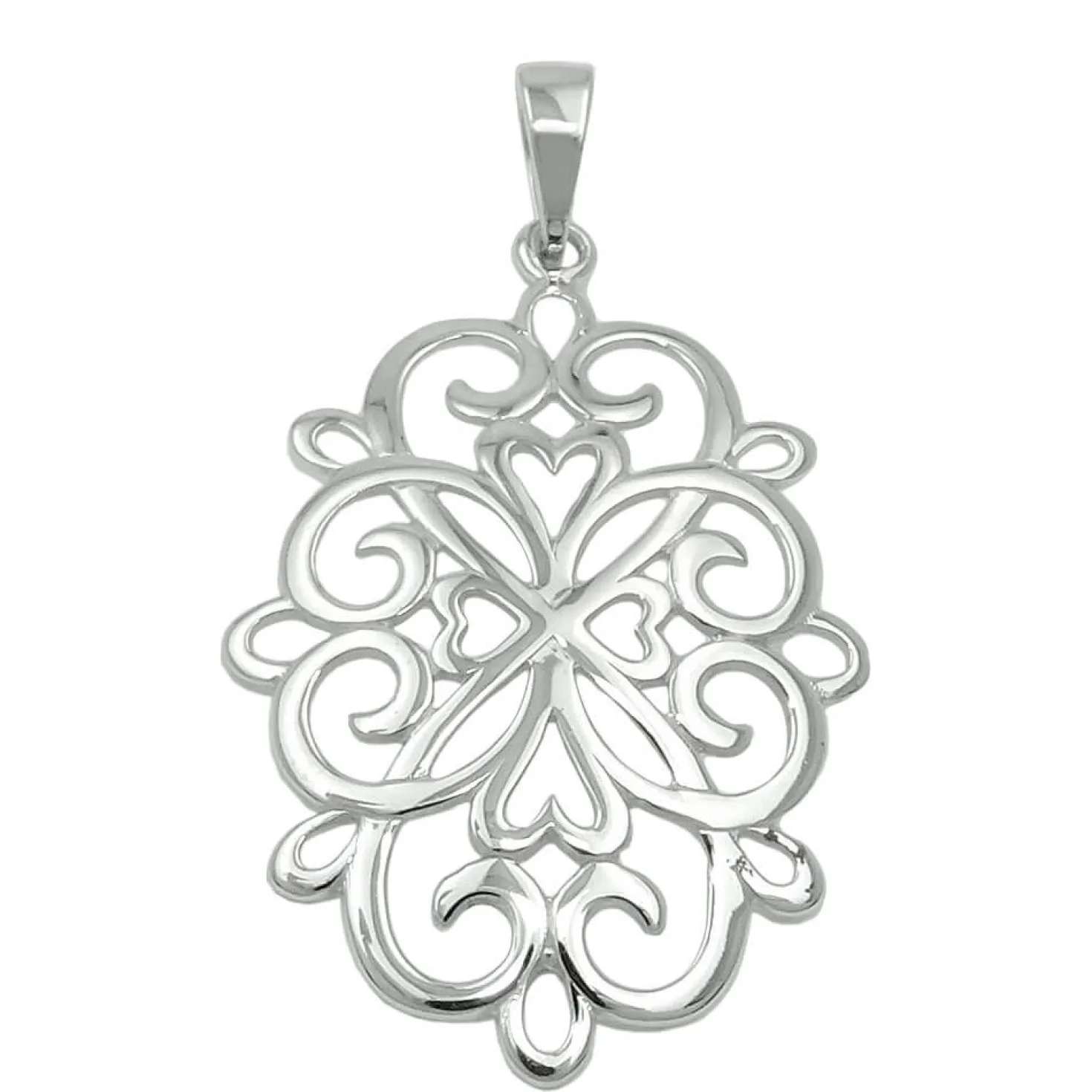 Anhänger filigrane Blume 27x19mm Ornament 925 Silber rhodiniert glänzend