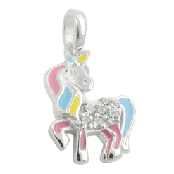 Anhänger für Kinder 15x11mm Einhorn mit farbigen Einlagen Zirkonia 925 Silber