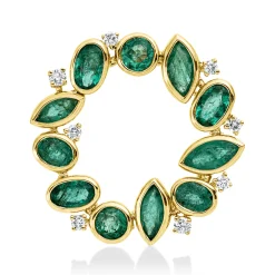Anhänger 750 Gelbgold 11 Smaragde 2,42ct grün 8 Brillanten 0,16ct TW-SI Ø23,6mm