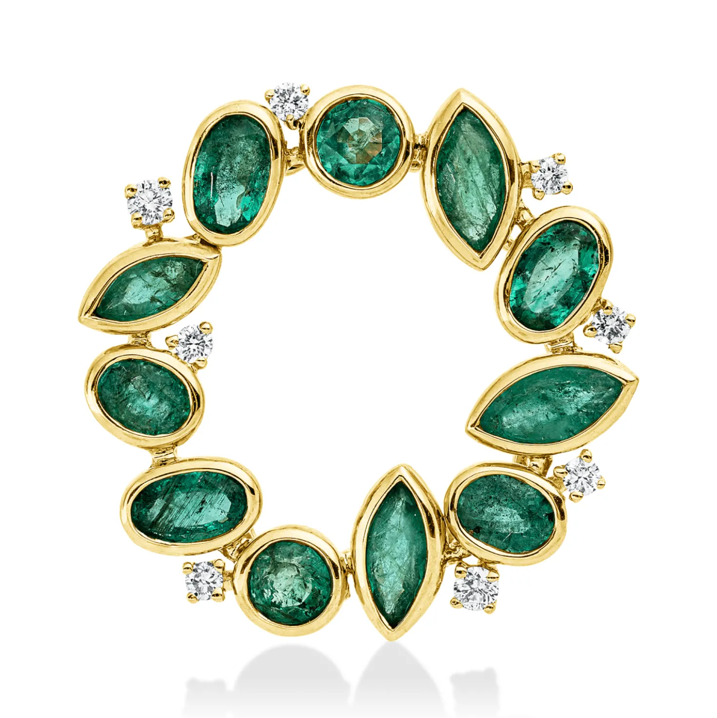 Anhänger 750 Gelbgold 11 Smaragde 2,42ct grün 8 Brillanten 0,16ct TW-SI Ø23,6mm