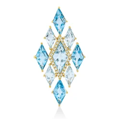 Anhänger 750 Gelbgold 9 Topase 7,2ct blau 28 Brillanten 0,12ct TW-SI 36,8x18,8mm