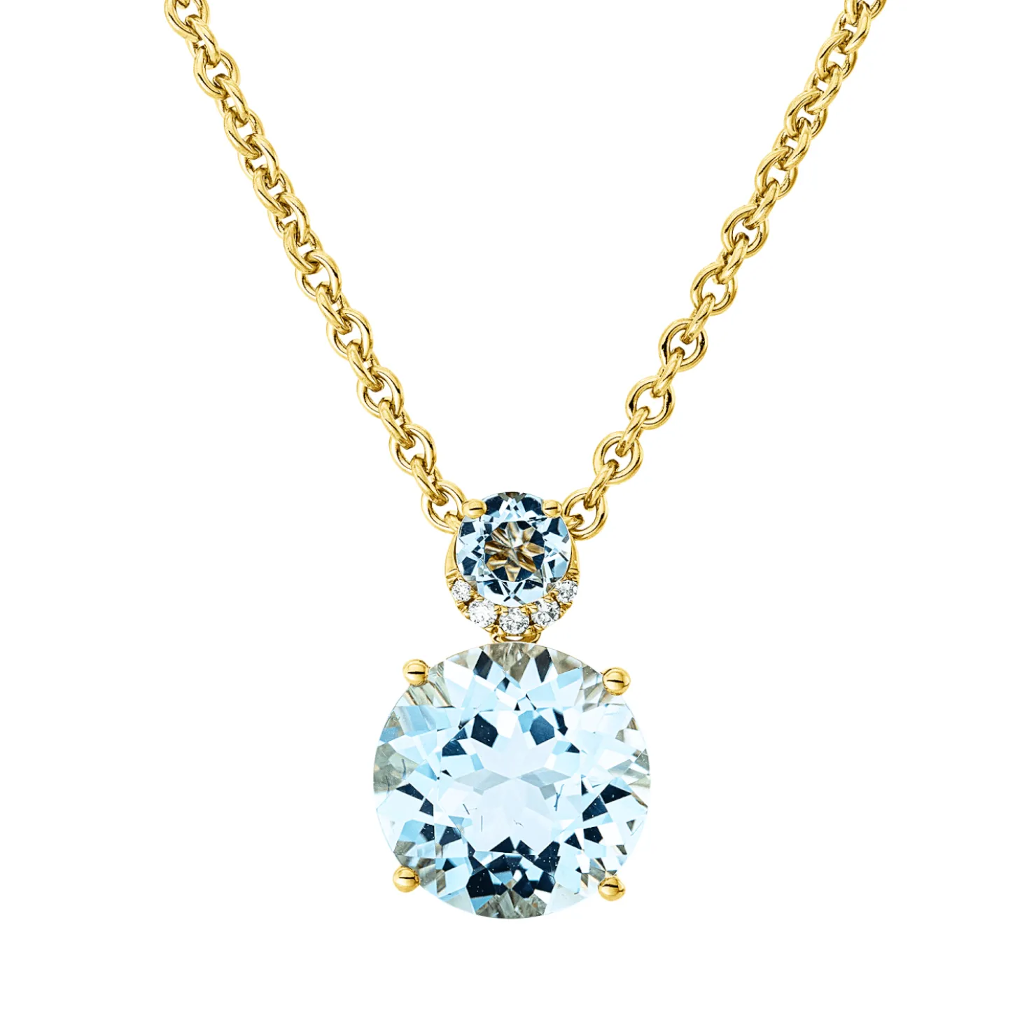 Anhänger 750 Gelbgold 2 Topase 4,6ct skyblue 5 Brillanten 0,03ct TW-SI 15,3x10mm