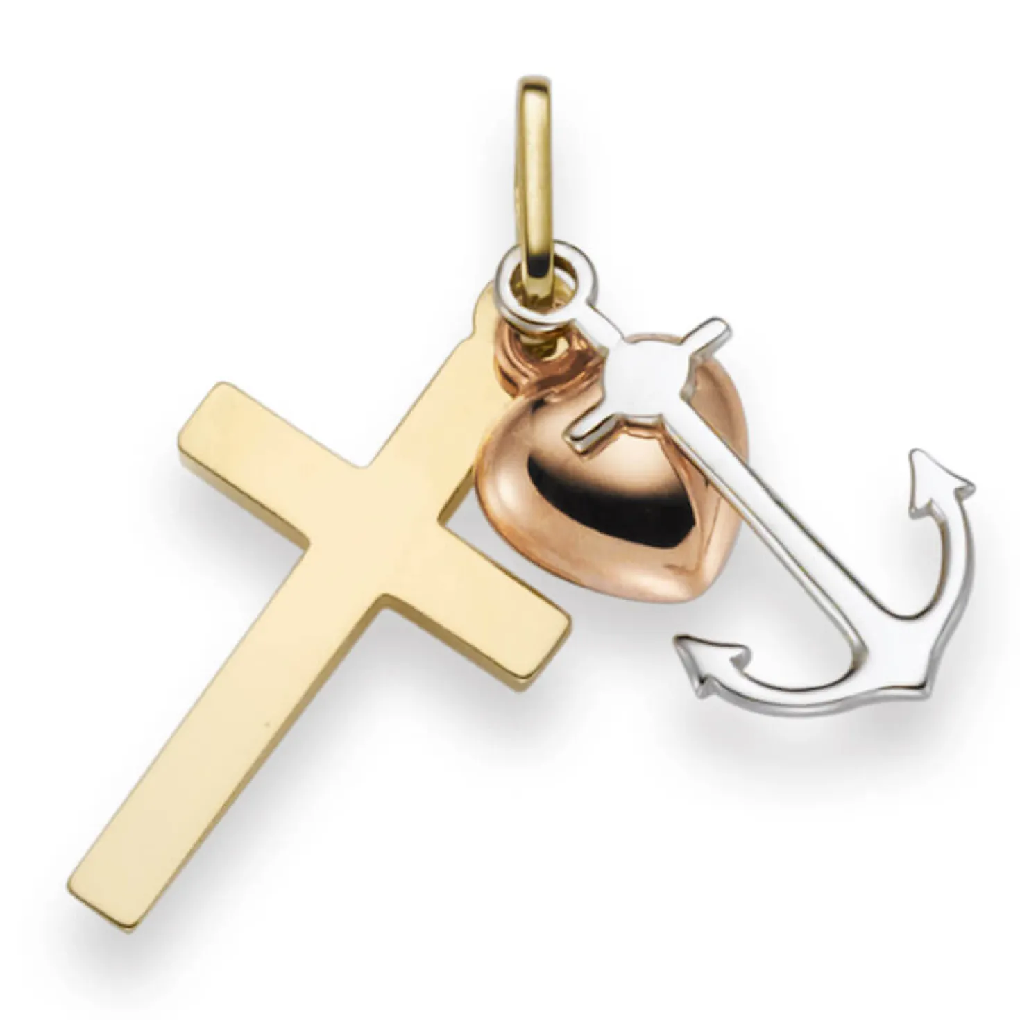 Anhänger Glaube-Liebe-Hoffnung 585 Gold gelb/weiß/rot tricolor 12x30mm