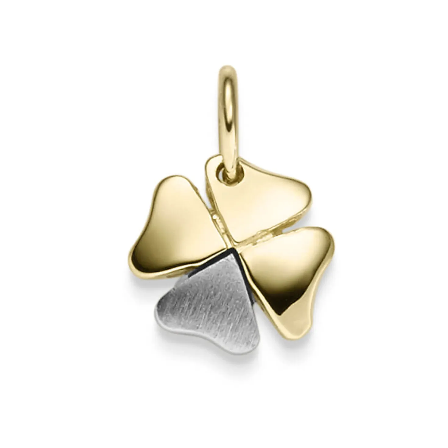 Anhänger Glückszeichen Kleeblatt 585 Gelbgold & Weißgold matt-glänzend