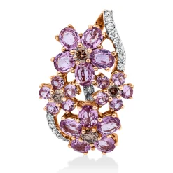 Anhänger 750 Gold weiß/rot 20 Saphire 4,99ct pink 20 Diamanten 0,83ct 30,7x18,5mm