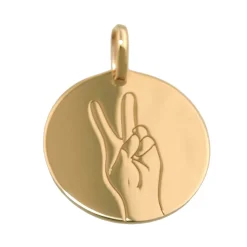 Anhänger Gravurplatte 16mm Lasergravur Peace Victory Zeichen 375 Gold Gelbgold