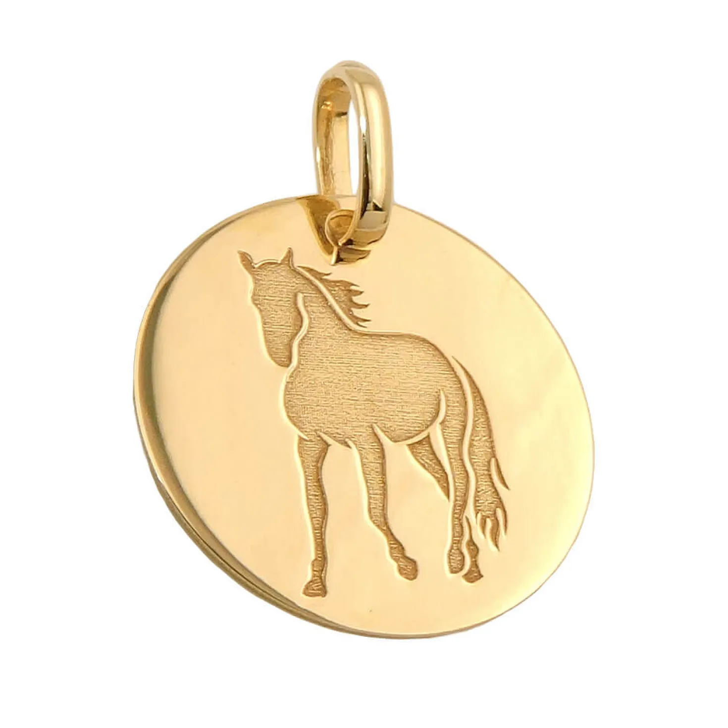 Anhänger Gravurplatte 14mm Lasergravur Pferd glänzend aus 9Kt 375 Gold Gelbgold