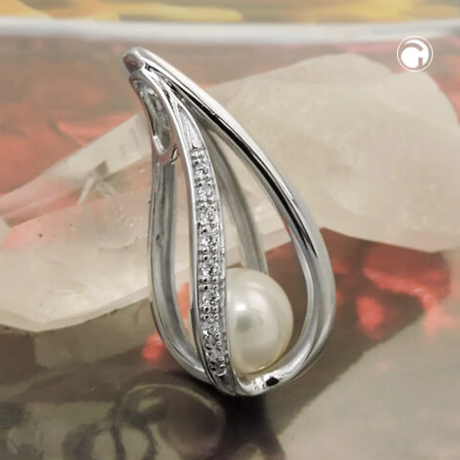 Anhänger Halsschmuck mit 8mm weißen Zuchtperle, elegante Form, 925 Silber