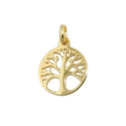 Anhänger Halsschmuck 12mm Baum des Lebens Lebensbaum, rund, 375 Gold Gelbgold