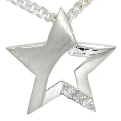 Anhänger Halsschmuck Stern mit Zirkonia 925 Silber modern Damen