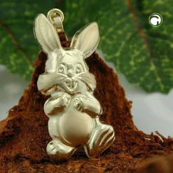 Anhänger Hase 20x11mm aus 14Kt 585 Gold Gelbgold matt-glänzend