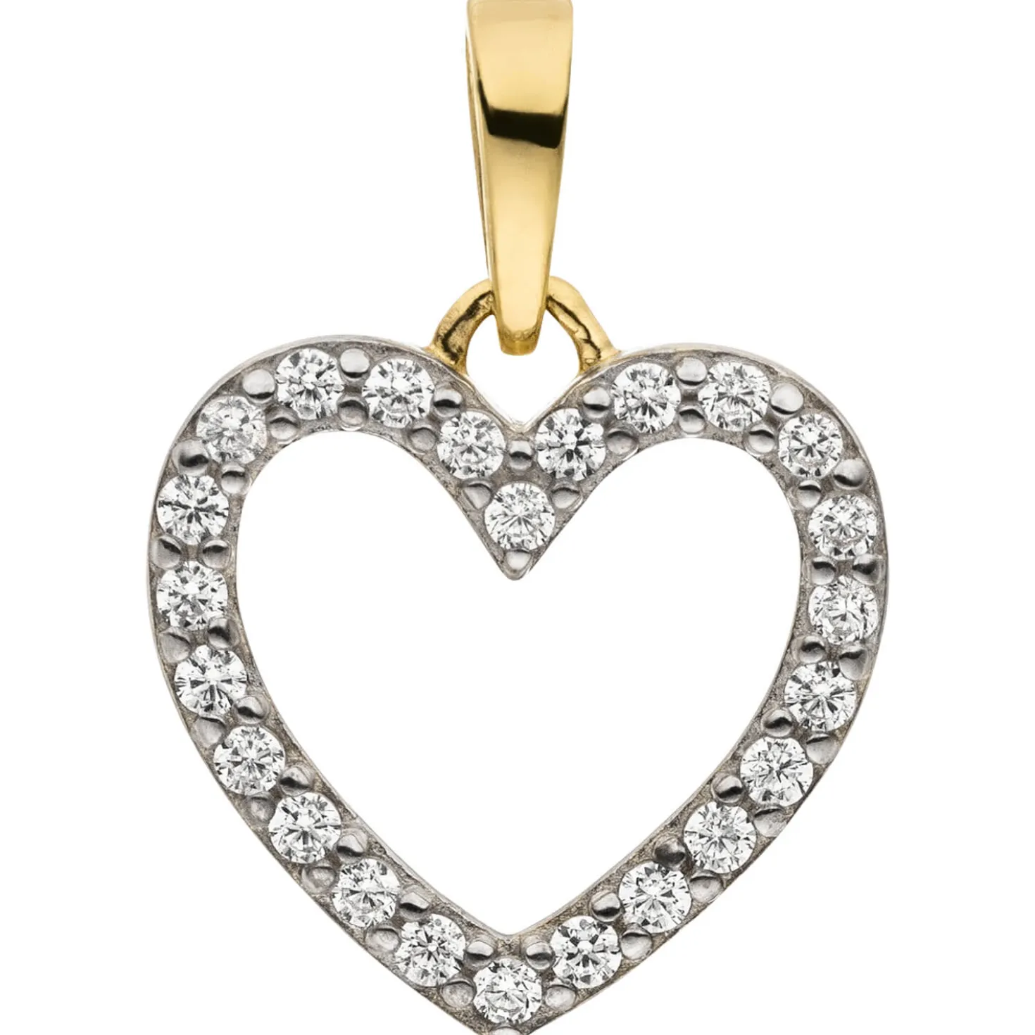 Anhänger Herz aus 333 Gold Gelbgold bicolor 24 Zirkonia Herzanhänger 10,8x10,5mm