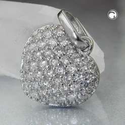 Anhänger Herz mit vielen Zirkonia weiß 925 Silber 12x13mm rhodiniert