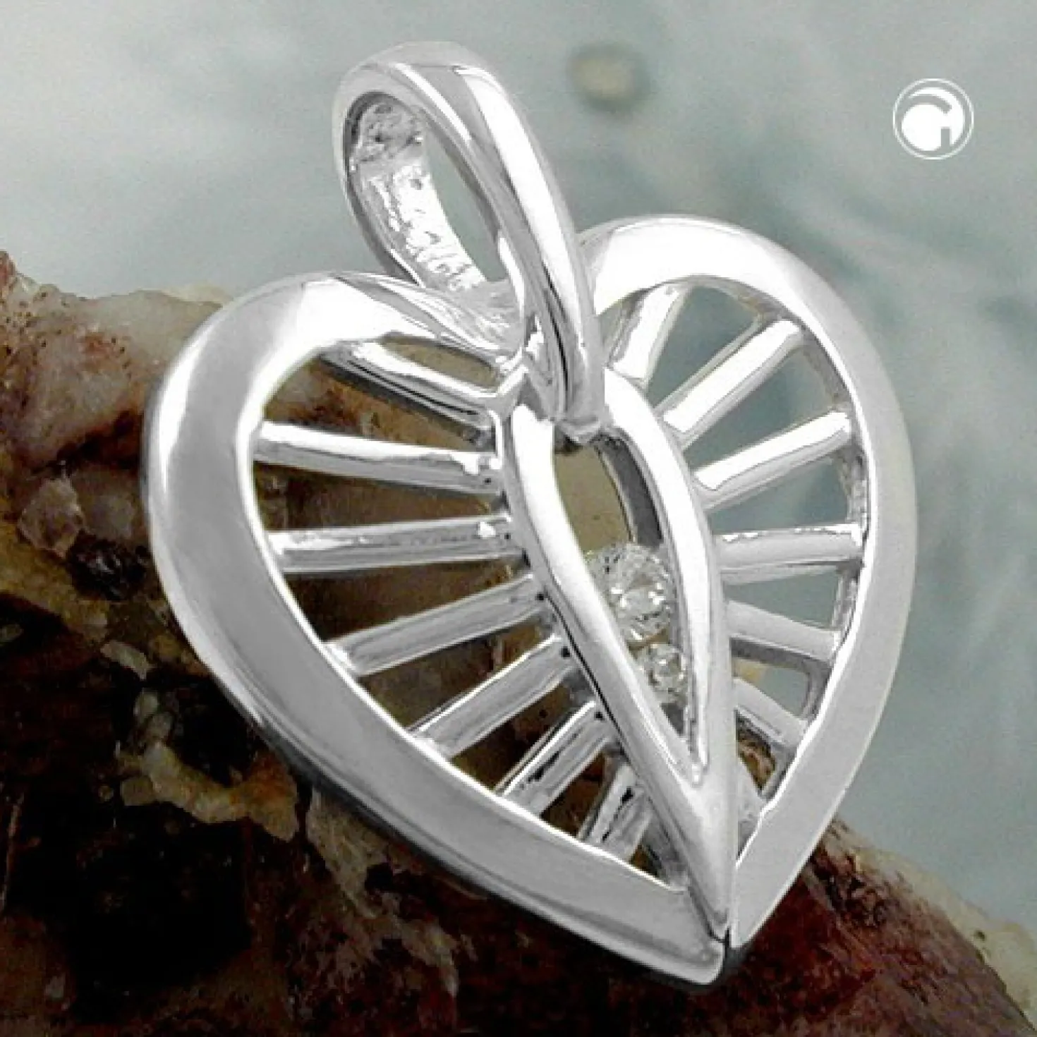 Anhänger Herz mit Zirkonia, 925 Silber, 18x16mm, Silberanhänger, Damen