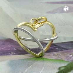 Anhänger Herz 13x15mm aus 9Kt 375 Gold Gelbgold teilrhodiniert bicolor glänzend