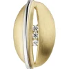 Anhänger in Olivenform mit 3 Zirkonia aus 375 Gold Gelbgold Weißgold , teilmatt