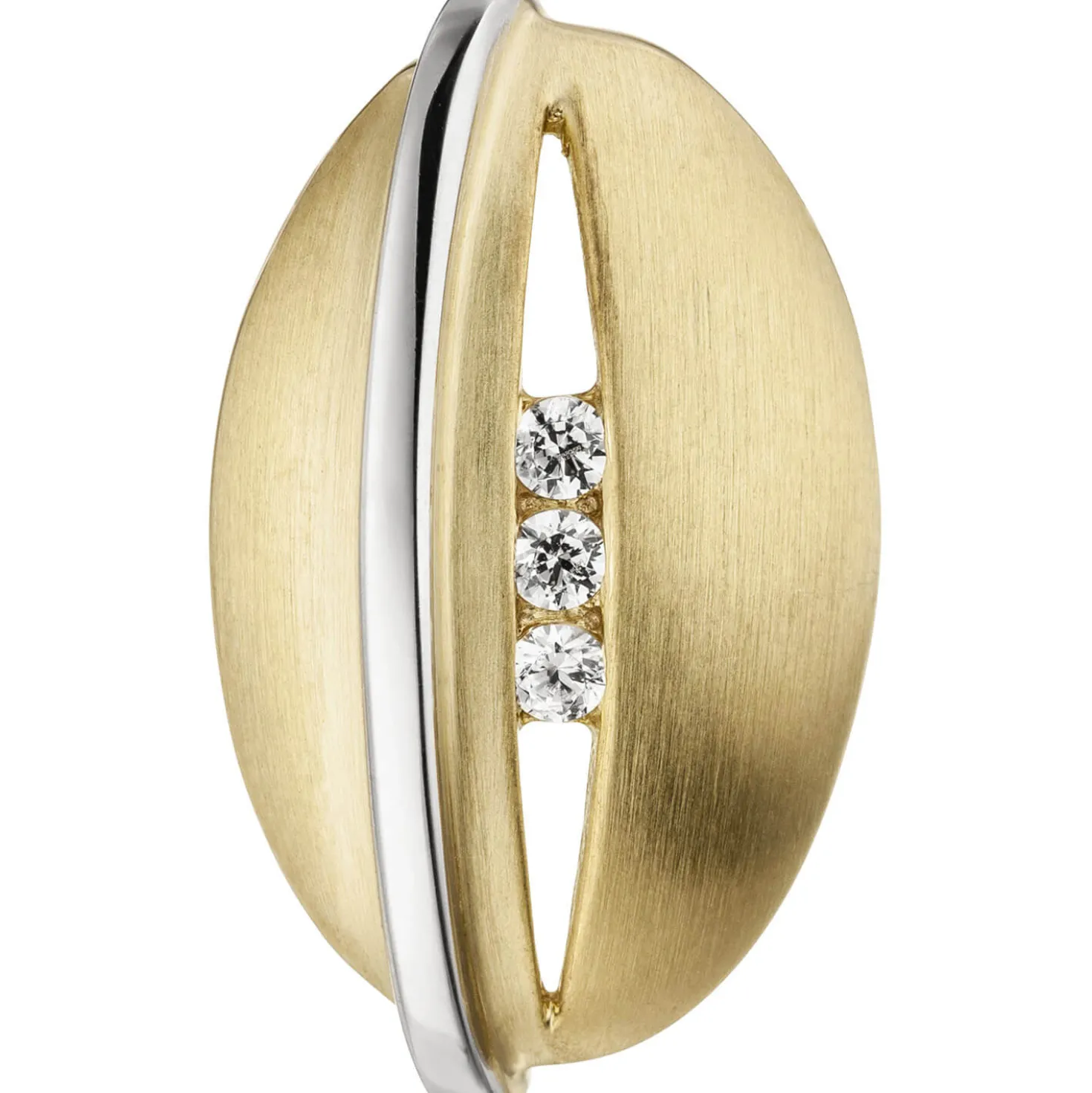 Anhänger in Olivenform mit 3 Zirkonia aus 375 Gold Gelbgold Weißgold , teilmatt