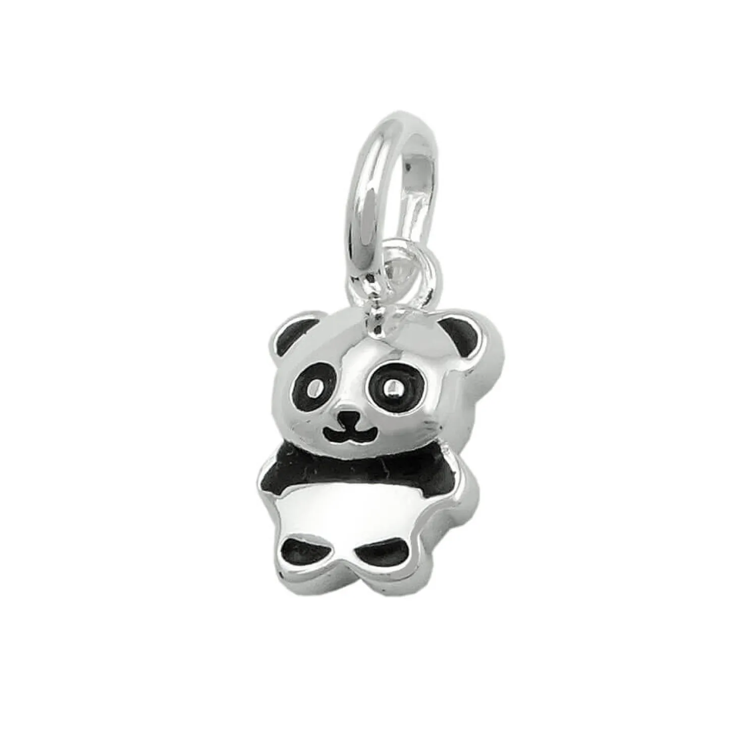 Anhänger kleiner Pandabär 9x7mm glänzend schwarz lackiert aus 925 Silber Kinder