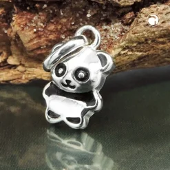 Anhänger kleiner Pandabär 9x7mm glänzend schwarz lackiert aus 925 Silber Kinder