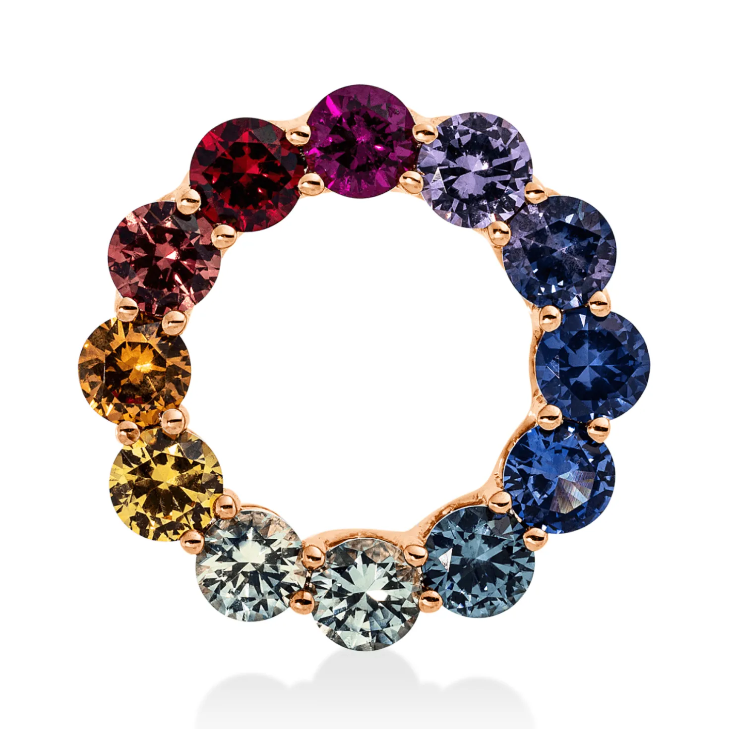 Anhänger Kreis aus 750 Gold Rotgold 12 Saphire 1,54ct mehrfarbig Ø15mm