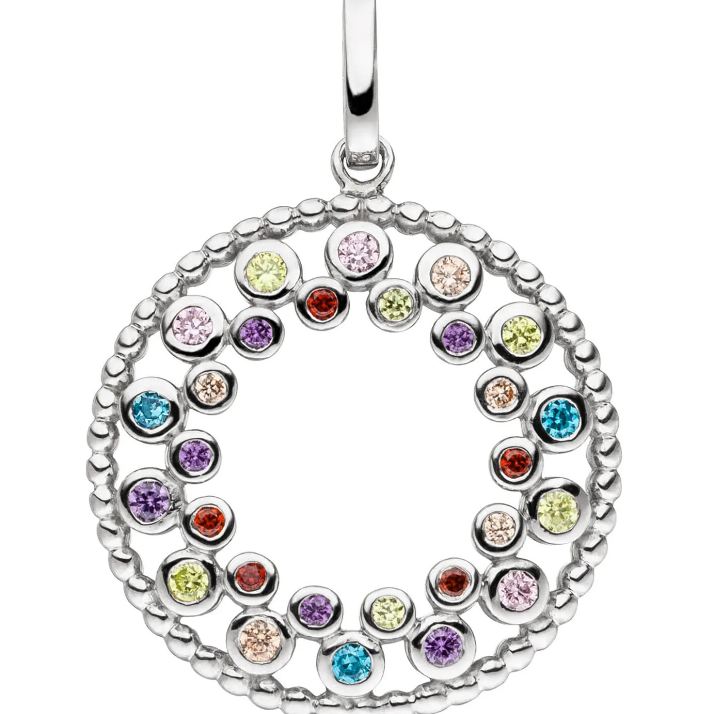 Anhänger Kreis aus 925 Silber mit 28 Zirkonia multicolor bunt Halsschmuck rund