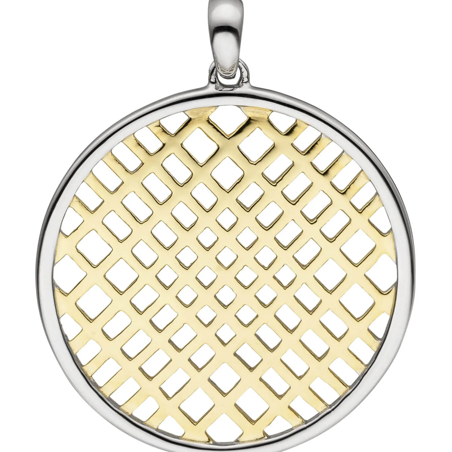 Anhänger Kreis mit Netz-Muster aus 925 Silber bicolor vergoldet Ø25,4mm rund