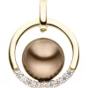 Anhänger Kreis mit Perle braun & Zirkonia weiß 333 Gold Gelbgold bicolor rund