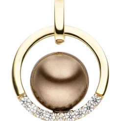 Anhänger Kreis mit Perle braun & Zirkonia weiß 333 Gold Gelbgold bicolor rund