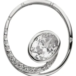 Anhänger Kreis mit Zirkonia weiß oval facettiert 925 Silber rhodiniert 20,2x18mm