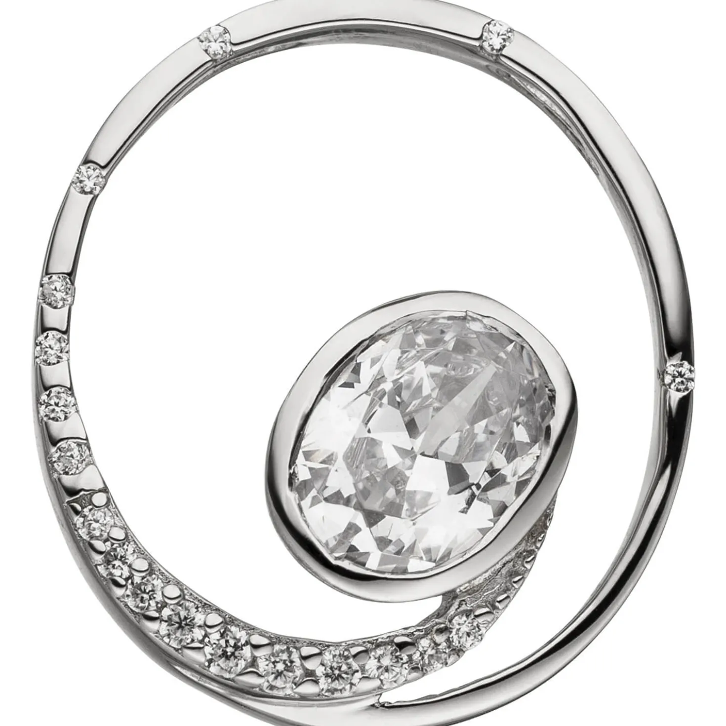 Anhänger Kreis mit Zirkonia weiß oval facettiert 925 Silber rhodiniert 20,2x18mm