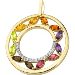 Anhänger Kreis Ø 28,6mm aus 585 Gelbgold 12 bunte Edelsteine 20 Diamanten