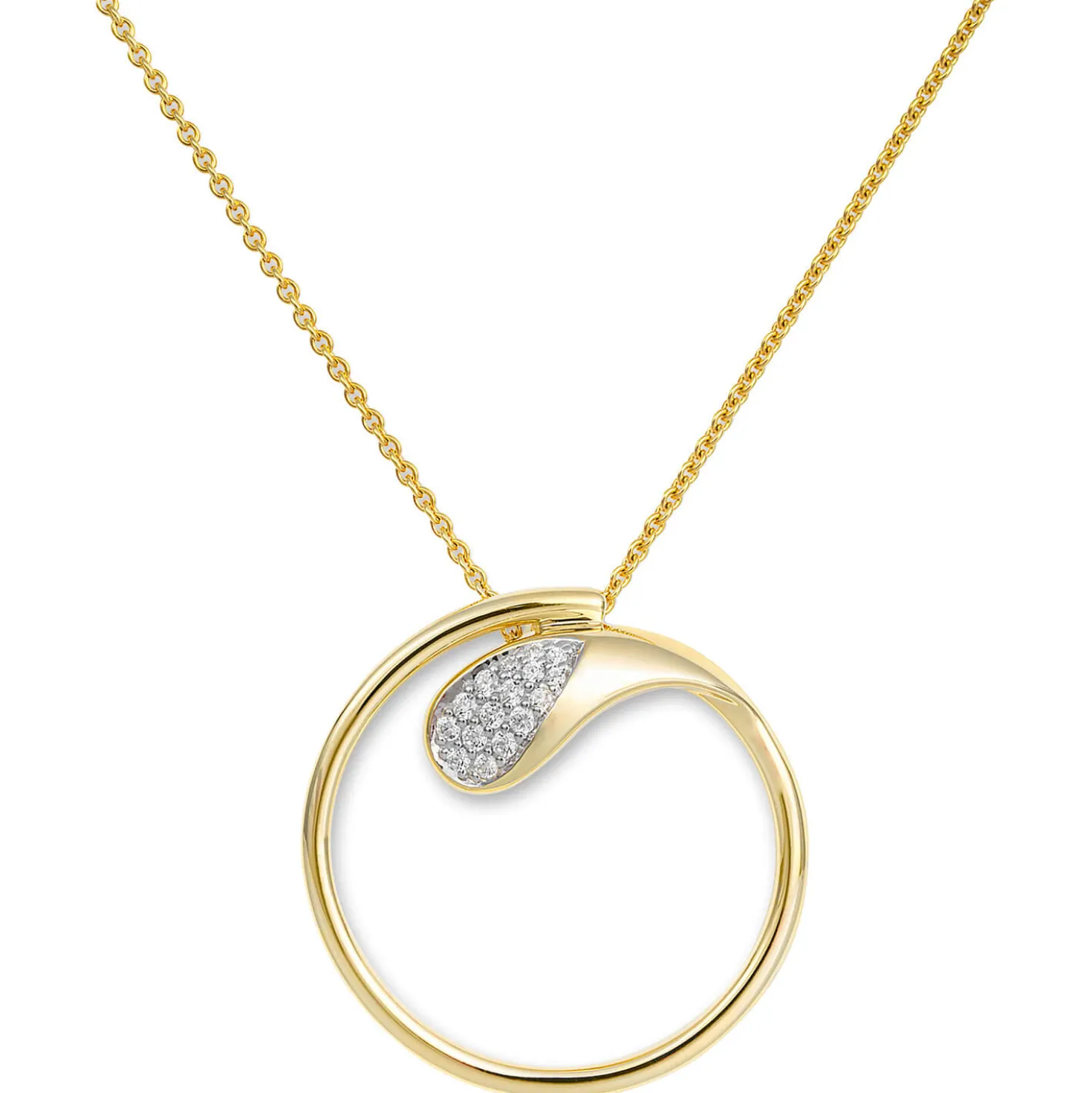 Anhänger Kreis 25mm aus 585 Gold Gelbgold mit 16 Diamanten 0,129 Ct. W-SI