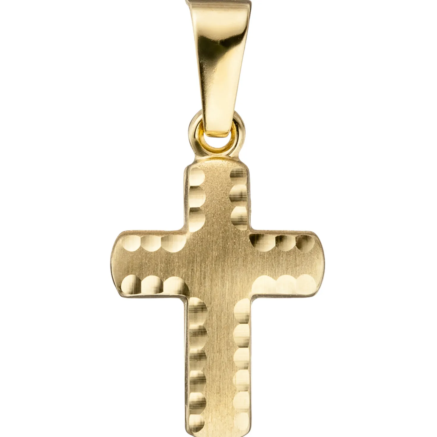 Anhänger Kreuz am Rand diamantiert, 14,1x9mm, 585 Gelbgold matt Kreuzanhänger