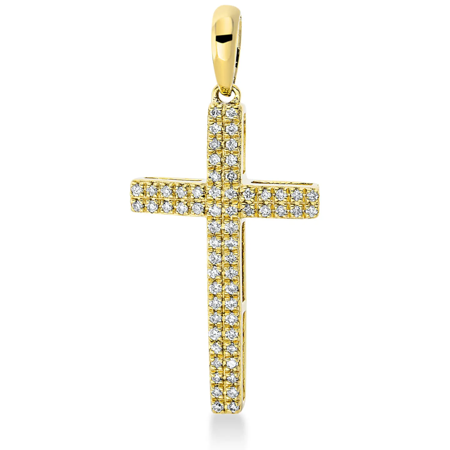 Anhänger Kreuz aus 750 Gelbgold 60 Brillanten 0,14ct TW-PI 27,6x12,5mm mit Öse