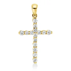 Anhänger Kreuz aus 750 Gelbgold 15 Brillanten 0,4ct TW-SI 24,5x13,7mm mit Öse