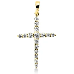 Anhänger Kreuz aus 750 Gelbgold 16 Brillanten 0,28ct TW-SI 21,9x13,8mm mit Öse