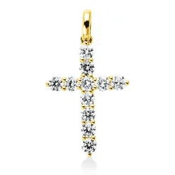Anhänger Kreuz aus 750 Gelbgold 11 Brillanten 0,83ct TW-SI 25,5x14,6mm mit Öse
