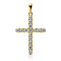 Anhänger Kreuz aus 750 Gelbgold 15 Brillanten 0,98ct TW-VSI/SI 32,3x19,6mm
