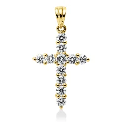 Anhänger Kreuz aus 750 Gelbgold 11 Brillanten 0,71ct TW-VSI/SI 25,1x14,1mm
