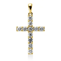 Anhänger Kreuz aus 750 Gelbgold 11 Brillanten 1,5ct TW-VSI/SI 33,1x18,6mm mit Öse