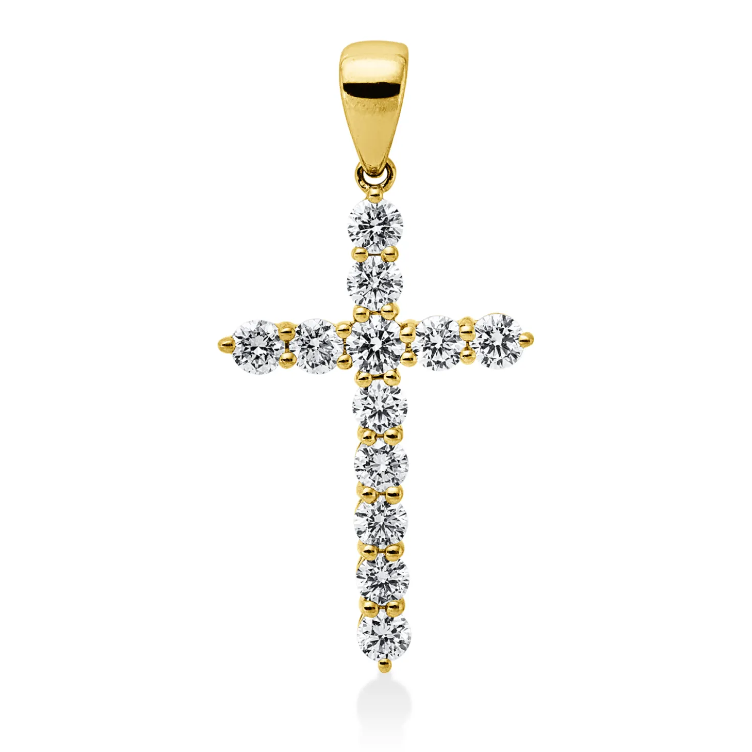 Anhänger Kreuz aus 750 Gelbgold 12 Diamanten 0,79ct TW-SI 29,5x14,6mm mit Öse