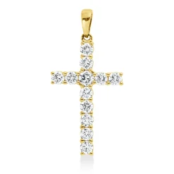 Anhänger Kreuz aus 750 Gelbgold 12 Diamanten 0,69ct TW-VSI/SI 26,5x13,2mm