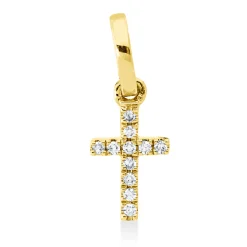 Anhänger Kreuz aus 750 Gold Gelbgold 11 Diamanten 0,03ct TW-SI 13x5mm mit Öse