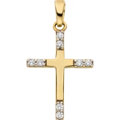 Anhänger Kreuz aus 333 Gold Gelbgold teilrhodiniert 8 Zirkonia 17,2x11,1mm