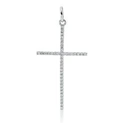 Anhänger Kreuz aus 750 Gold Weißgold 40 Brillanten 0,12ct TW-SI 30x15mm