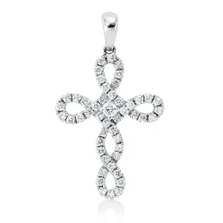 Anhänger Kreuz aus 750 Gold Weißgold 49 Diamanten 0,48ct TW-SI 28x16mm