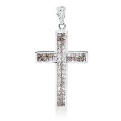 Anhänger Kreuz aus 750 Gold Weißgold 68 Diamanten 1,05ct 34,4x18,2mm mit Öse